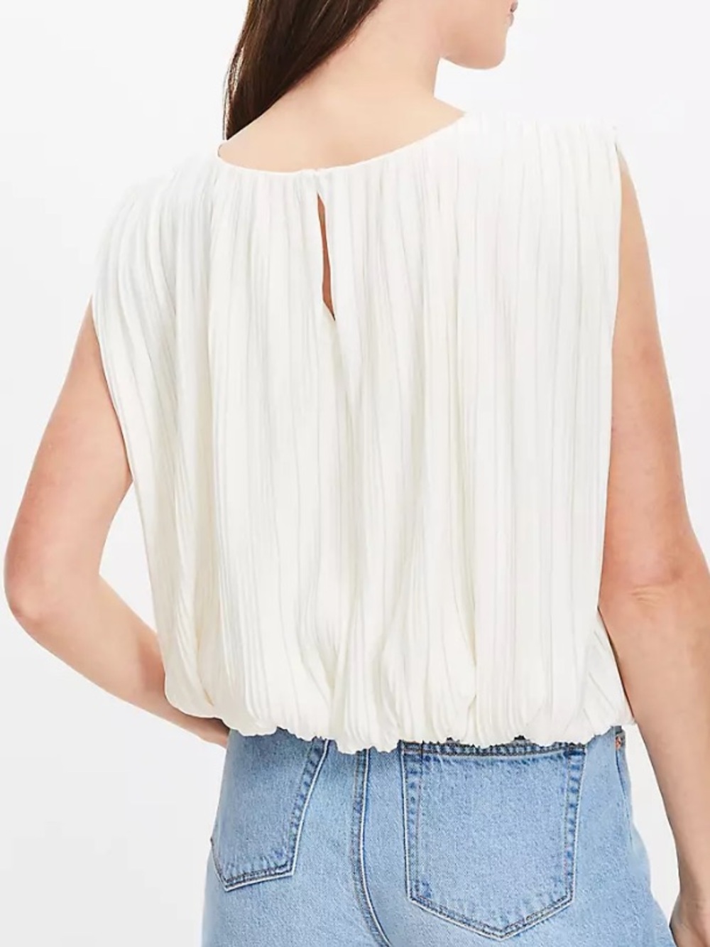 LOFT Whisper White Pleated Sleeveless Top - Picture 3 of 3